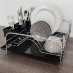 Stolf, 1424PT, Escorredor de Louça Pratos com Bandeja e Porta Talheres Pia, cor Preto, Polipropileno