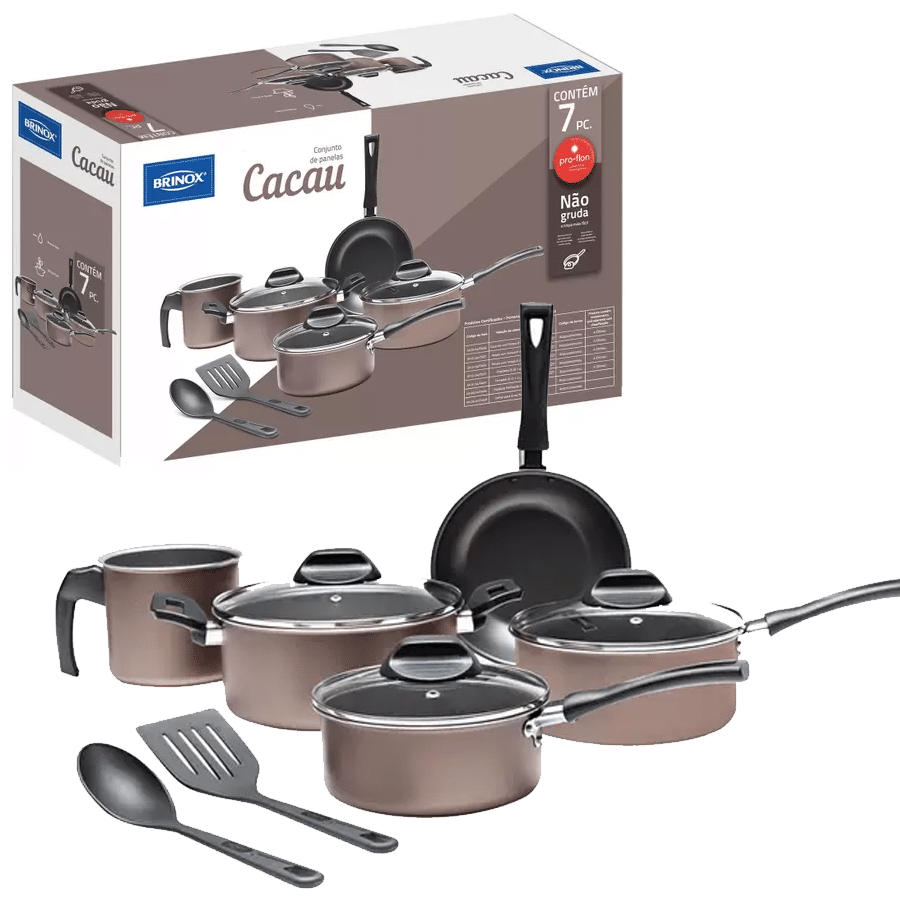 Jogo de Panelas Brinox Antiaderente de Alumínio – Cacau 7 Peças Garlic 7003/401