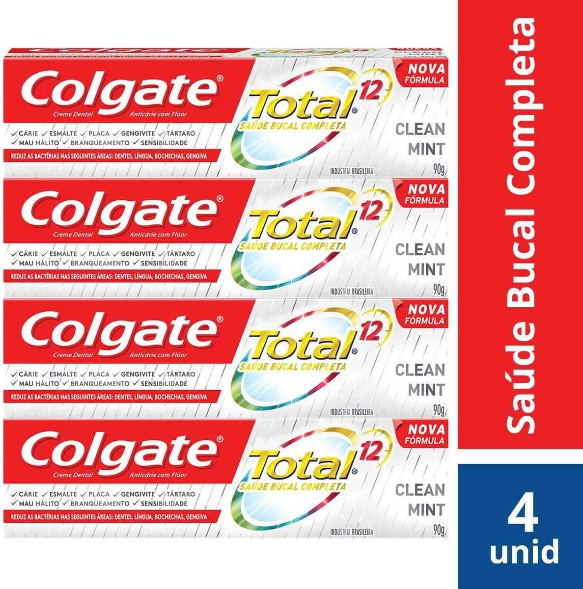 Creme Dental Colgate Total 12 Clean Mint 90g , Kit com 4 unidades