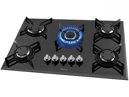 Cooktop 5 Bocas Philco a Gás GLP Preto – Design Bisotê