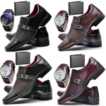 Kit Sapato Social Verniz Com Relógio Cinto Carteira Masculino ZARU 814DB