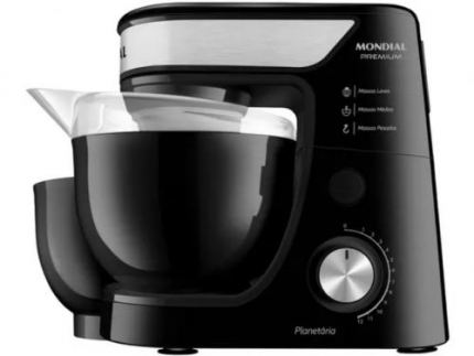 Batedeira Planetária Mondial Preto e Inox 700W – Premium 12 Velocidades