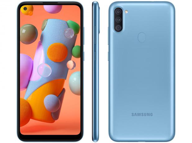 Smartphone Samsung Galaxy A11 64GB Azul 4G – Octa-Core 3GB RAM 6,4” Câm. Tripla + Selfie 8MP