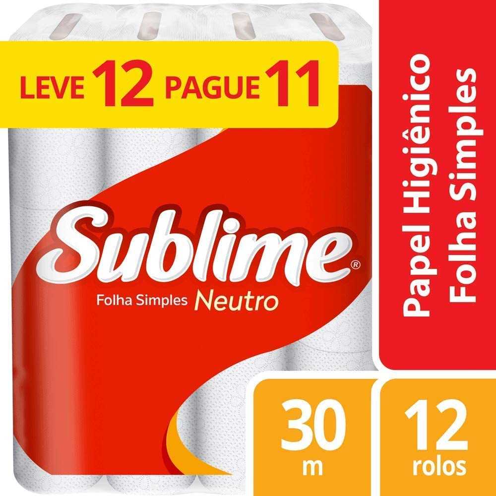 Papel Higiênico Sublime Folha Simples Neutro, 12 rolos
