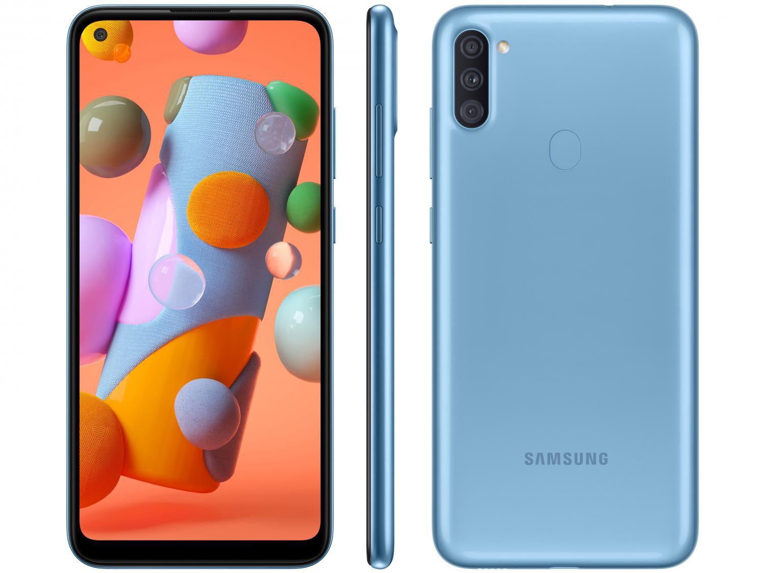 Smartphone Samsung Galaxy A11 64GB Azul 4G – Octa-Core 3GB RAM 6,4” Câm. Tripla + Selfie 8MP