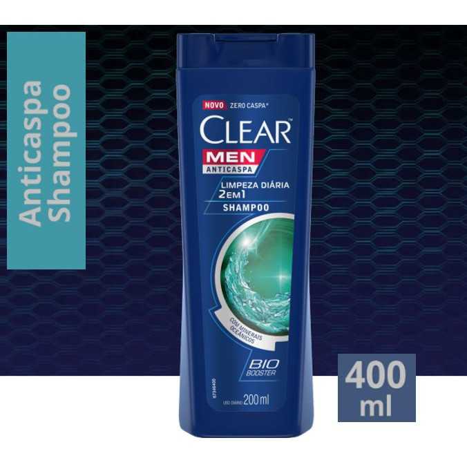 2 Un. Shampoo Anticaspa Clear Men Limpeza Diária 2 em 1 400 Ml, Clear, 400 ML