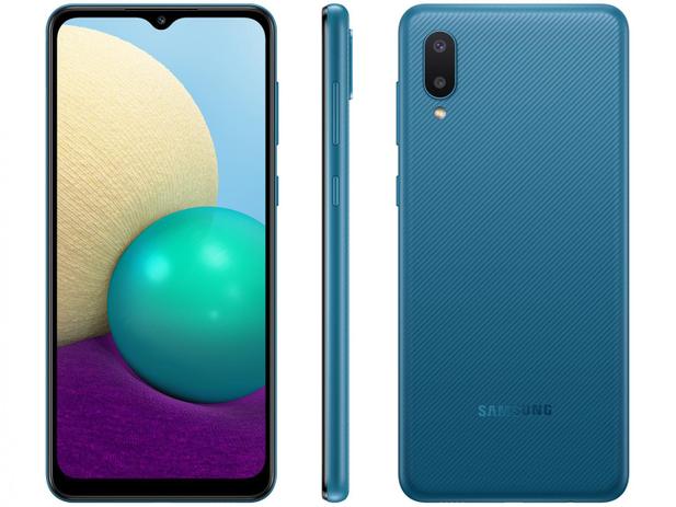 Smartphone Samsung Galaxy A02 32GB Azul 4G – Quad-Core 2GB RAM 6,5” Câm. Dupla + Selfie 5MP