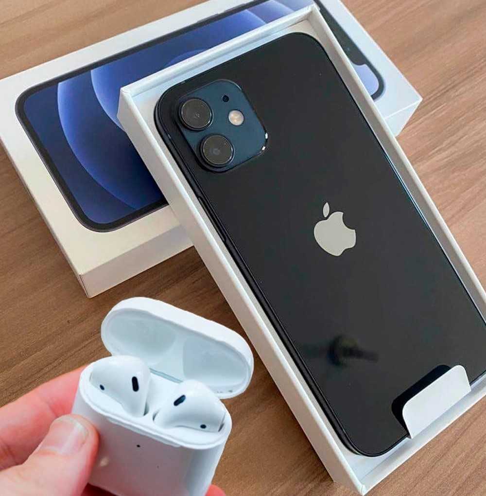iPhone 12 Apple 64GB Preto 6,1” - Câm. Dupla 12MP iOS + AirPods