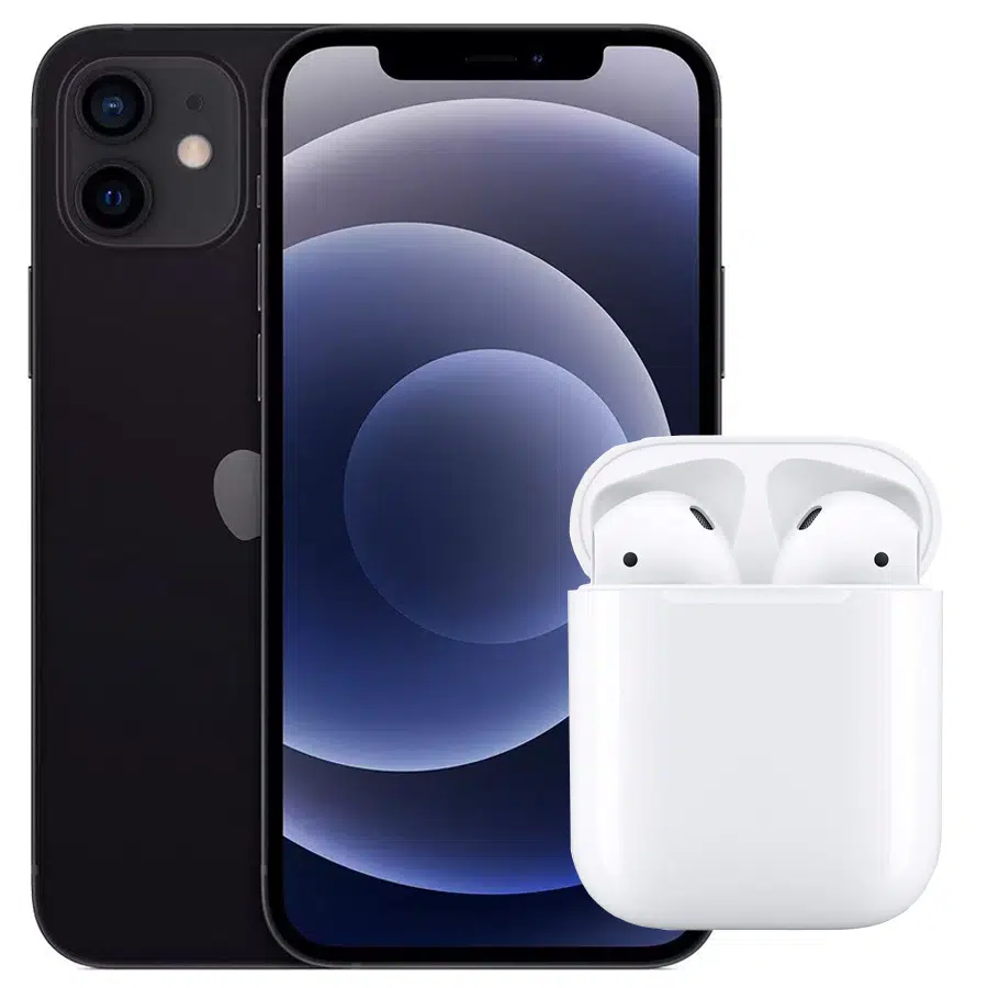 iPhone 12 Apple 64GB Preto 6,1” – Câm. Dupla 12MP iOS + AirPods