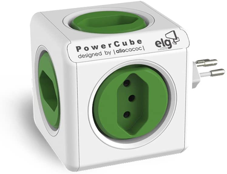 Multiplicador 5 Tomadas Bivolt – PowerCube ELG – PWC-R5, Verde e Branco