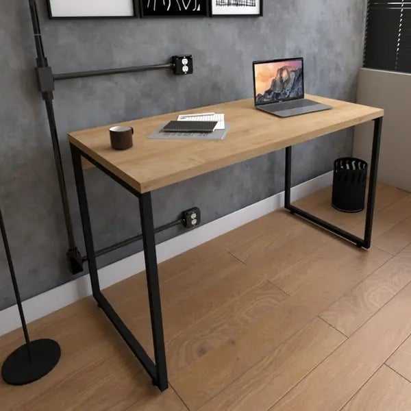 Mesa para Escritório Office Estilo Industrial 1,20m, Compace, Kuadra, Nogal/Est. Preta