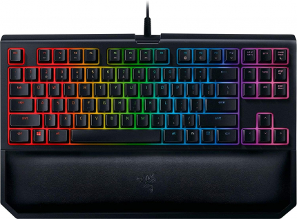 Razer BlackWidow TE Chroma v2 TKL teclado mecânico sem tecla para jogos: teclas amarelas, linear e silencioso, iluminação Chroma RGB, descanso magnético para pulso, macros programáveis, preto clássico
