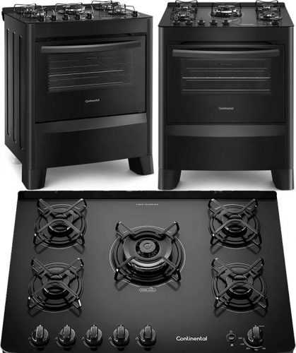 Fogão de Piso Preto de 5 Bocas e Mesa de Vidro (FC5VP) - Bivolt