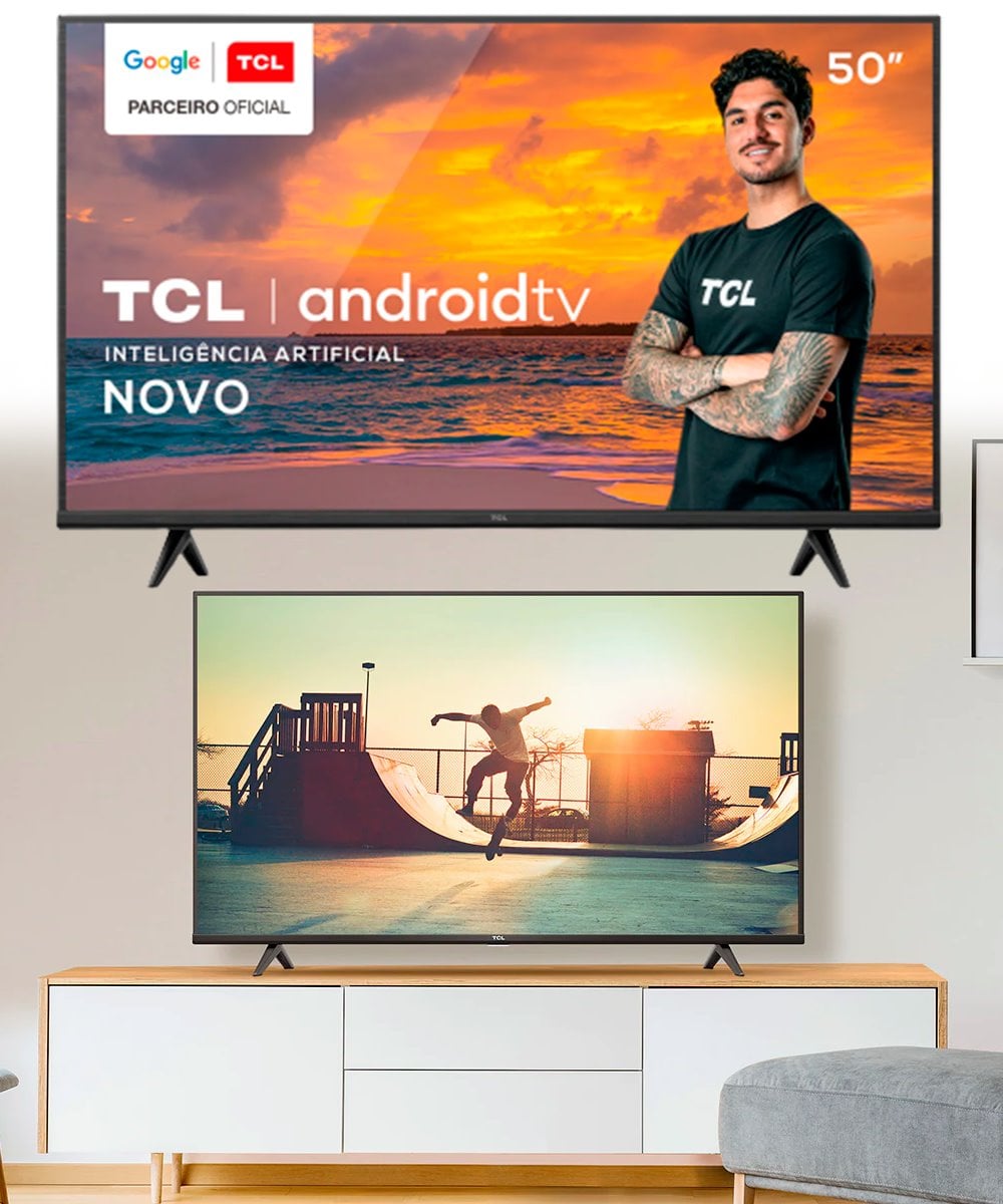 Smart TV Android LED 50” 4K UHD TCL 50P615, 3 HDMI, 2 USB, Wi-Fi, Bluetooth e Controle Remoto com Comando por controle de Voz e Google Assistant