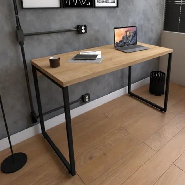 Mesa para Escritório Office Estilo Industrial 1,20m, Compace, Kuadra, Nogal/Est. Preta