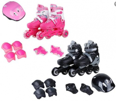 Patins Infantil 4 Rodas Ajustável com Kit de Proteção – brink+