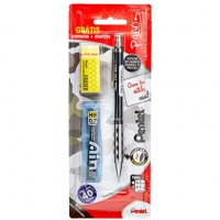 Lapiseira P360 0.7 mm + Borracha + Grafites, Pentel, Preta, Pacote De 1