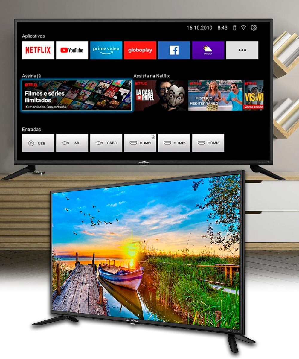 Smart TV LED, 42” Polegadas, BTV42G70N5CF, Com conexão Wi-Fi, 2 entradas HDMI, Processador Quad-Core, Britânia