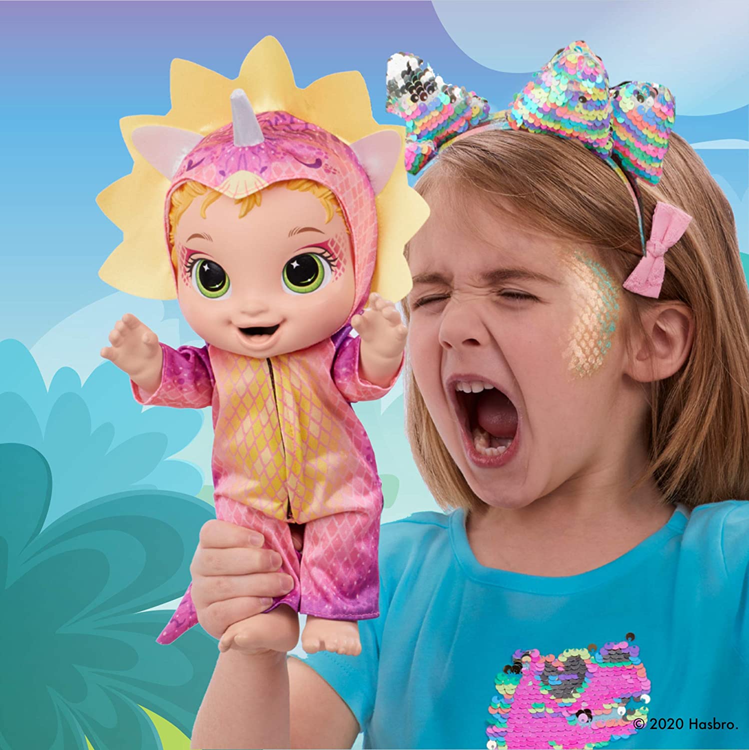 Baby Alive Bebessauro Loira, Bebê Tricerátops – Boneca que bebe e faz xixi – F0933 – Hasbro