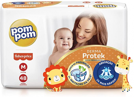 Fralda Pom Pom Derma Protek Mega M 48Un, Pom Pom, Laranja, Médio