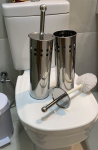 Kit 2 Escovas Sanitária Vassoura Vaso Aço Inox Suporte Banheiro