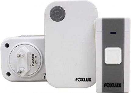 Campainha Digital sem Fio Foxlux – 36 toques – Bivolt – 1 Campainha + 1 Acionador + 1 Bateria p/acionador – Resistente a chuva – Alcance até 100m – Branco