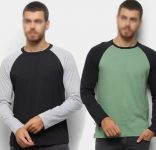 Kit 2 Camisetas Manga Longa Básicos Raglan Masculina