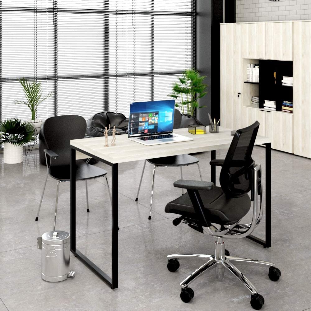 Mesa para Escritório Office Estilo Industrial 1,20m Kuadra, Compace, Snow/Est.Preta