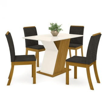 Conjunto Sala de Jantar Mesa 120cm Tampo MDF 4 Cadeiras Kesha Casa 812
