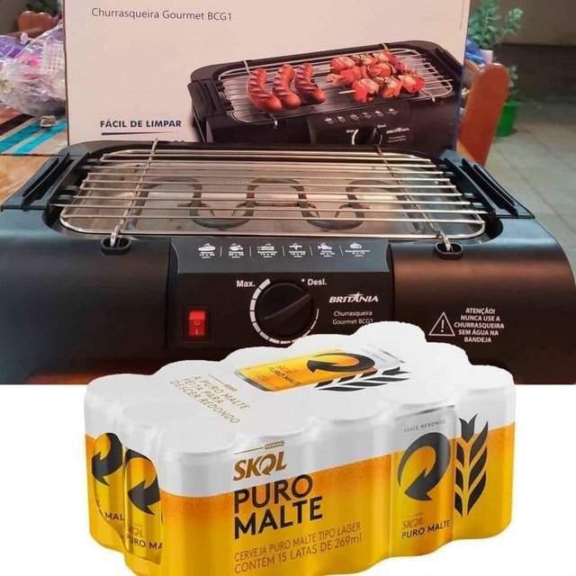 Churrasqueira Elétrica Britânia Gourmet BCG1 – com Grelha + Cerveja Skol 269ml 15 Unidades