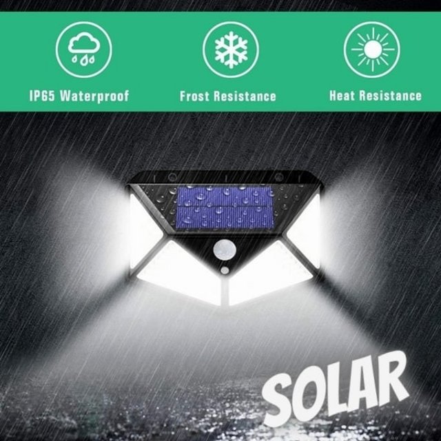 Luminária Solar 100 Leds Com Sensor Presença Movimento Fotocélula Sem Fio à Prova D’ Água
