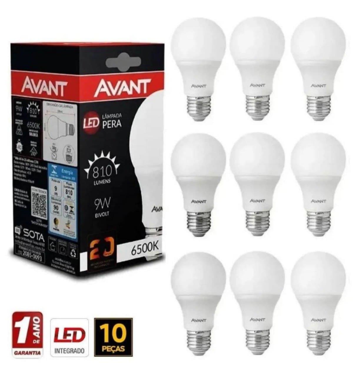 Kit 10 Lâmpadas Pera Led 9w 6500k 810 Lumens Bulbo Soquete E27 Bivolt – AVANT