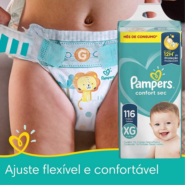 Fralda Pampers Confort Sec XG – 116 fraldas
