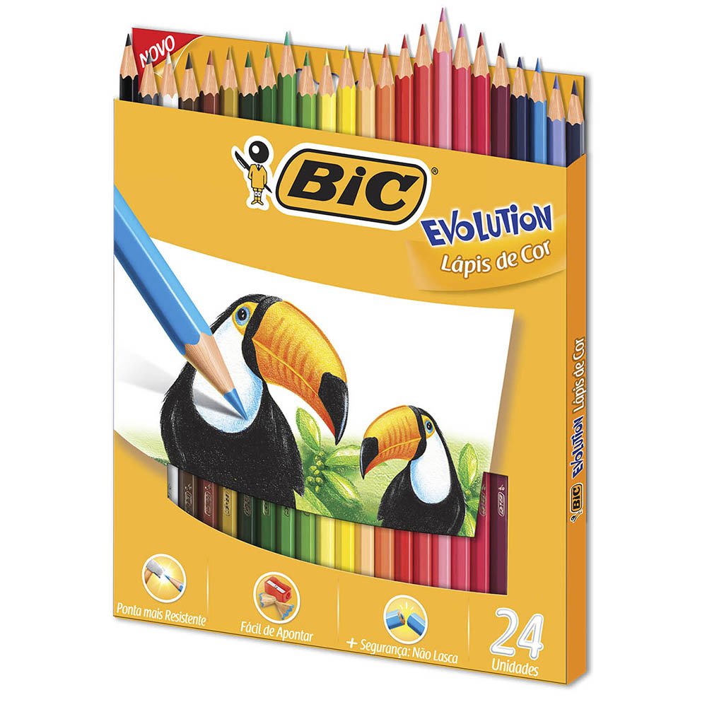 Lápis de Cor Sextavado, BIC, Evolution, 902638, 24 Cores