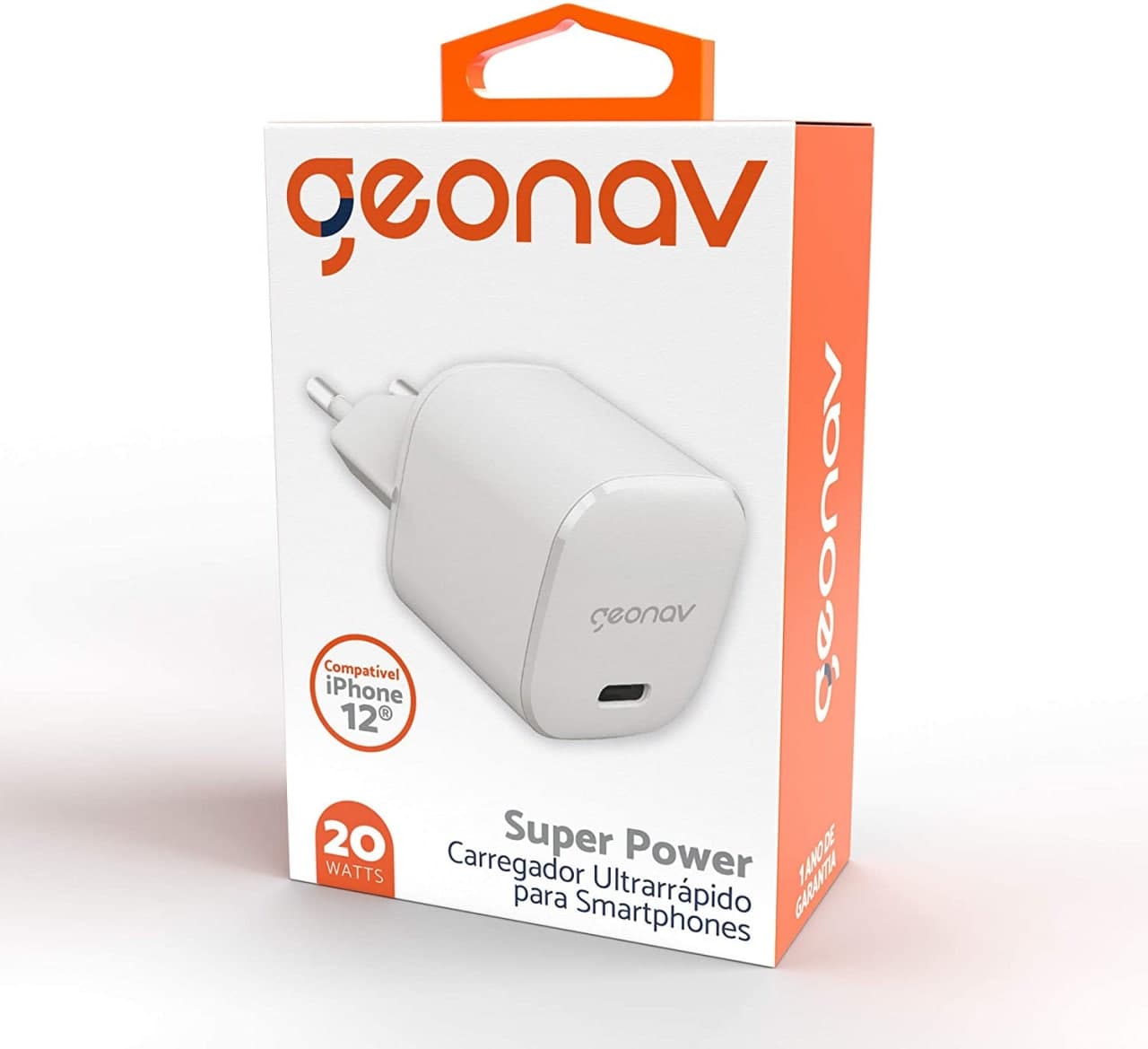 Carregador Universal Ultra Rápido, Power Delivery 20W, 1 X USB-C, Branco, CH20WPDWT, Geonav