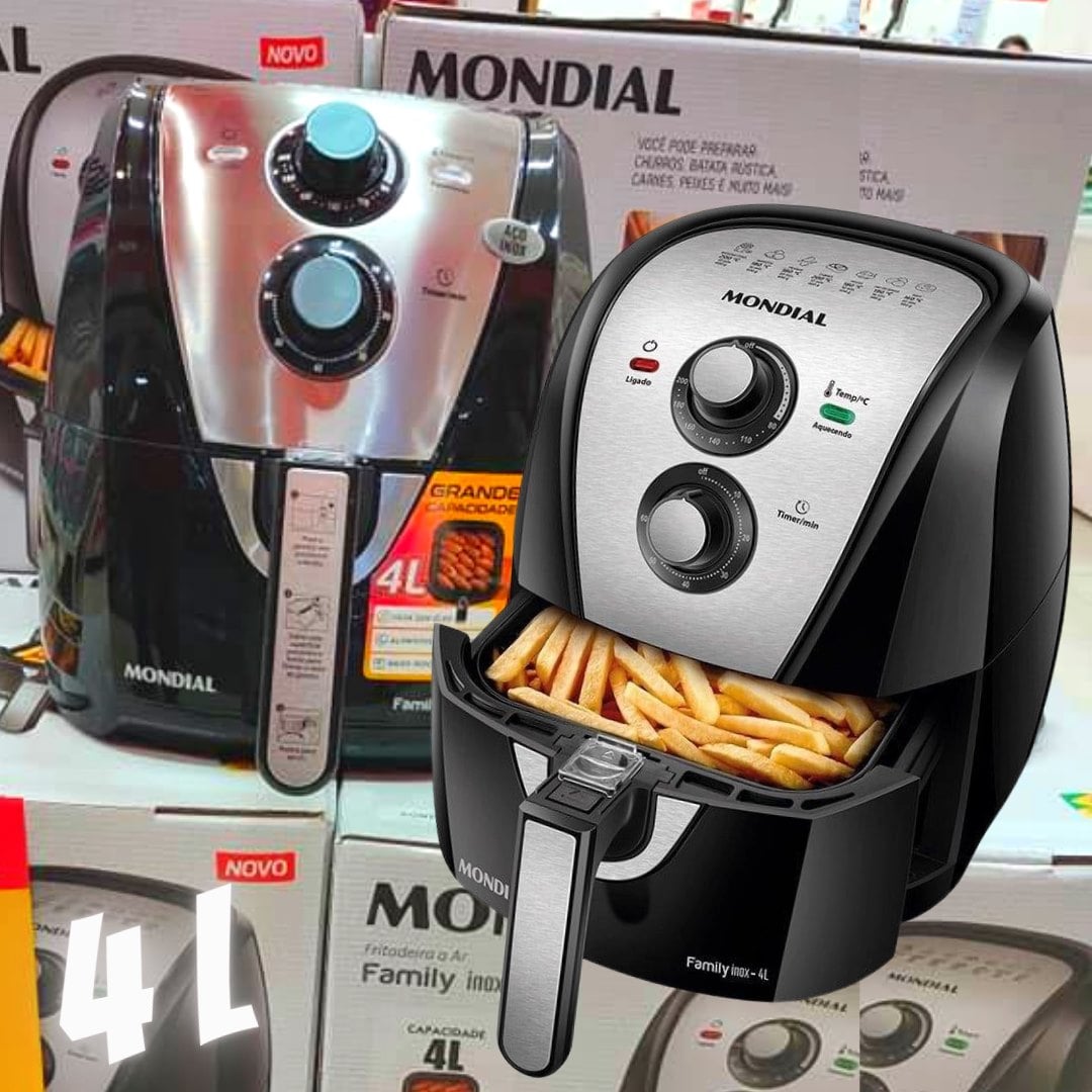 Fritadeira sem Óleo Mondial Air Fryer AFN-40-BI, 4 Litros, 1500W, Preto/Inox