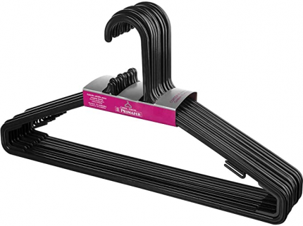 Cabide de Plástico, Roupas Leves, 10 Unidades, Preto, Sanremo