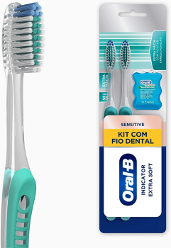 Kit Oral-B Escova Dental Sensitive Indicator Extra Macia + Fio Dental Satin Floss 5m