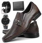 Kit Sapato Social Envernizado Masculino com Relógio, Cinto e Carteira na Amazon