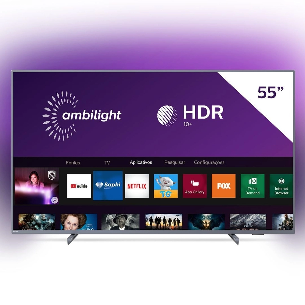 Smart TV LED 55” Philips 55PUG6794 4K Ultra HD AMBILIGHT 3 lados HDR10+ Dolby Vision Dolby Atmos Bluetooth Wifi 3 HDMI 2 USB – Prata na Shoptime
