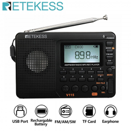 Rádio Retekess FM/AM v115 MP3 na Aliexpress
