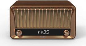 Caixa de som Philips vintage com conexões bluetooth, rádio FM, DAB e relógio digital TAVS700/10 na Amazon
