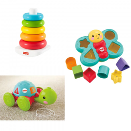 Kit de Brinquedos Pirâmide de Argolas ECO + Empurra Tartaruga + Encaixa Borboleta - Fisher Price na Ri Happy