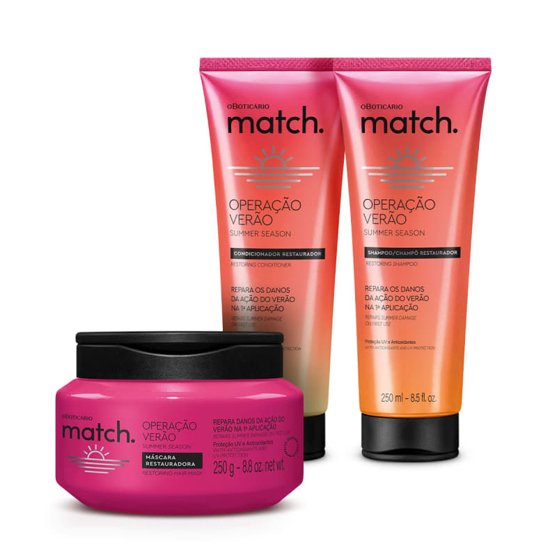 Combo Match Operação Verão: Shampoo 250ml + Condicionador 250ml + Máscara Capilar 250g na oBoticário