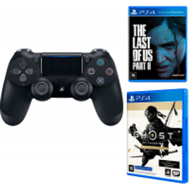 Controle Dualshock 4 + Jogo The Last of Us Part II + Jogo Ghost of Tsushima Versão do Diretor PS4 na Americanas