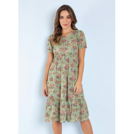 Vestido Evasê Paisley Verde Moda Evangélica - Rosalie na Posthaus