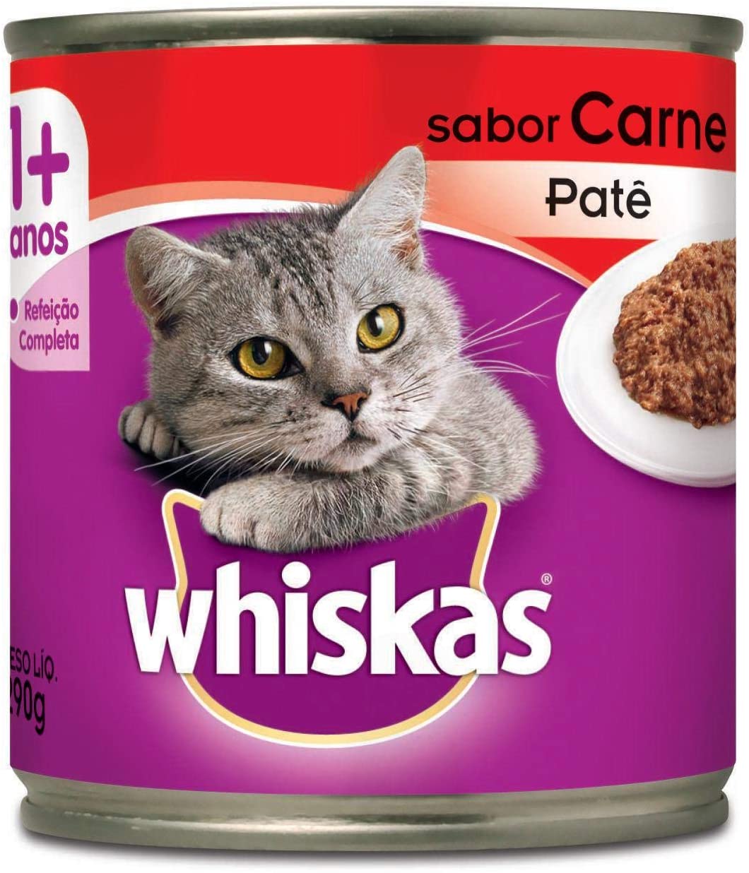 Ração Úmida Para Gatos Whiskas Lata Patê de Carne Adultos 290g na Amazon