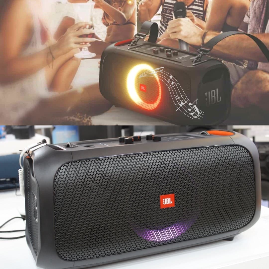 Caixa de Som JBL Partybox On-The-Go com Bluetooth, Luzes e Microfone sem Fio – 100W na Extra