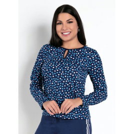 Blusa Poá Azul com Gota no Decote na Posthaus