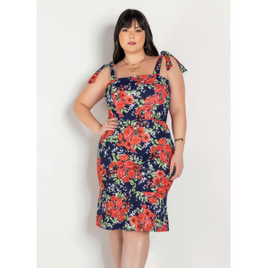 Vestido Feminino Floral Marinho com Amarração Plus Size - Marguerite na Posthaus